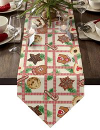 Table Runner Christmas Gingerbread Plaid Stripes Table Runner Table Desktop Decorative For Home Tablecloth Christmas Ornament Year's Gift 231101