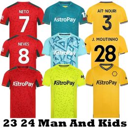 23 24 SARABIA The Wolf Soccer Jerseys RAUL MATHEUS NETO NEVES TRAORE 2023 2024 Wanderers PODENCE LEMINA HEE CHAN Wolverhampton Football Shirts Men Kit Kids Uniforms