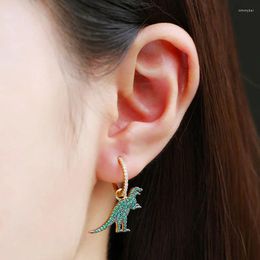 Earrings S925 Sterling Silver High Jewellery Asymmetric Mini Green Pink Yellow Dinosaur AB Micro Zirconia Fine Ladies