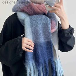 Scarves Winter Multicolor Stripe Scarf Cashmere Thick Shl Women Long Winter Warm Pashmina Wrs with Tassel Scarf For WomenL231101