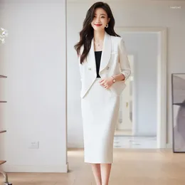 Two Piece Dress Women's Suit 2023 In Korean Fashion Jacket Pencil Skirts Tweed Elegant Office Ladies Formal 2 Pieces Set