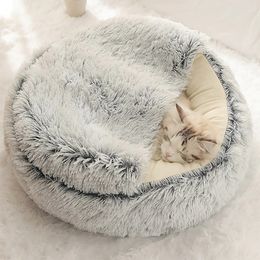 kennels pens Cat Bed Round Plush Fluffy Hooded Cat Bed Cave Cosy for Indoor Cats or Small Dog beds Doughnut Calm Anti-nxiety Dog Bed 231101