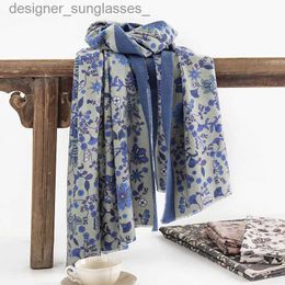 Scarves 2023 Autumn Winter Floral Head Scarf Elegant Ladies Scarf Warm Printed Cashmere Ladies Warp Knitted Scarf Shl For Women HijabL231101