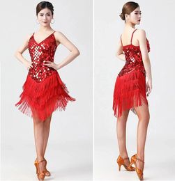 Casual Dresses Women's Cha-Cha Latin Dance Costume Outfit Raindrop Sequins Tassel Dress 9 Colours