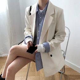 Women's Suits Korean Women Beige Blazer Casual Notched Collar Long Sleeve Autumn 2023 Female Suit Jacket Loose Double Breasted Vetement