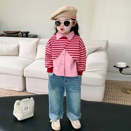 Clothing Sets 2023 Fashion Korean Spring And Autumn Fashionable Girls Stripe Shirt Top Denim Straight Trouser Set