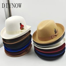 Wide Brim Hats Bucket High Quality Man Fedora Unisex Gentleman Round Top Cap Cosplay Feather Accessories Derby Bowler Hat British Shape 231101