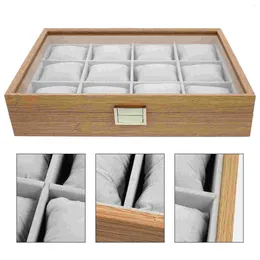 Watch Boxes 12 Grids Wooden Display Case Durable Jewelry Collection Box With Pillow