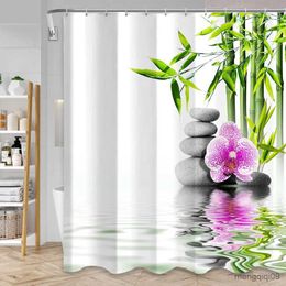 Shower Curtains Green Zen Shower Curtains Set Stones and Orchids Flowers Fabric Bath Curtain with Bathroom Decor R231101