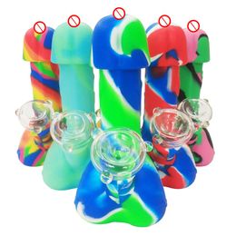 7.28 inch sexy dick penis silicone bubbler water pipe with glass bowl portable unbreakable cool travel smoking oil wax dab bongs