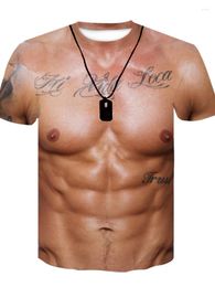 Men's T Shirts For Man 3D T-Shirt Bodybuilding Simulated Muscle Tattoo Tshirt Casual Nude Skin Chest Tee Shirt Funny Short-Sleeve O-neck