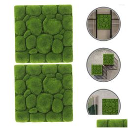 Decorative Flowers Wreaths Decorative Flowers 2 Pcs Foam Flocking Simation Moss Green Background Wall Faux Grass Decor Fake Panel Ar Dhqmx