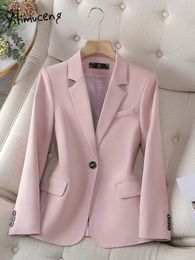 Women's Suits Blazers Yitimuceng Single Button Blazers for Women Spring Long Sleeve Slim Women Blazer Chic Office Ladies Notched Solid Coat 231101