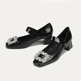 Sandals Arrived Elegant Dress Pumps High Heels Glitter Stilettos Diamond Decoration Low Square Toe Front Strap Mujer Shoes