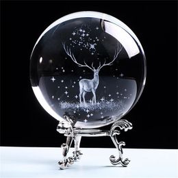 Christmas Decorations 3D Wapiti Ball Laser Engraved Glass Globe Crystal Ornament Miniature Reindeer Home Decor Christmas Decoration Accessories Sphere 231030