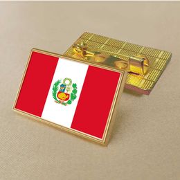 Party Peruvian Flag Pin 2.5*1.5cm Zinc Alloy Die-cast Pvc Colour Coated Gold Rectangular Medallion Badge Without Added Resin