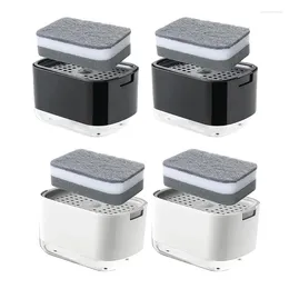 Liquid Soap Dispenser 2PCS Dish Dispensers With Sponge Holder Push Kitchen Countertop Storage Box Easy Install