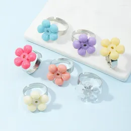 Cluster Rings Fashion Trendy Korean Handmade Multi-color Small Flowers Cute Adjustable For Women Girl Party Birthday Gifts Jewelry