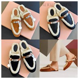 Winter dress shoes designer sandals Top quality Sheepskin wool classics buckle flat Heels slippers Warm comfortable womens slipper Fashion Designers shoe