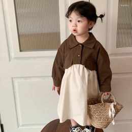 Girl Dresses Korean Style Dress Children's Clothing Spring Arrival Long Sleeve Fashionable Princess Fake Two-Piece Lapel