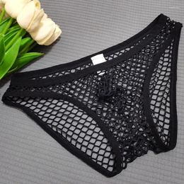 Underpants Solid Convex Big Pouch Panties Hollow No Crotch Breathable Bikini Low Waist Elasticity Underwear Fishnet Full Perspective Briefs