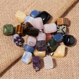 Hot Assorted Natural Stone Charms Pendants Irregular Square Crystal Rose Quartz Amethyst Agate Jewellery Making Hotselling