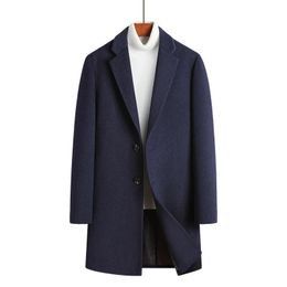 Men's Wool Blends Autumn Winter Men Warm Wool Coat Slim Fit Long Sleeve Button Up Blend Coat Male Long Outerwear Business Formal Overcoat 3xl 231101