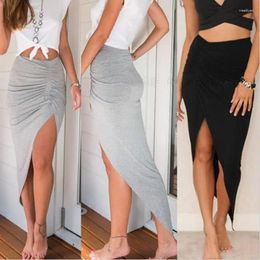 Two Piece Dress 2023 Sexy Irregular Skirts Women Summer Charm Split Long Skirt Slit Party Bodycon Grey Black Office Lady