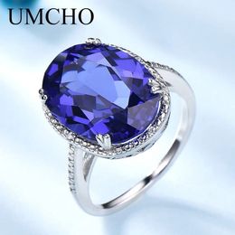 Solitaire Ring UMCHO Luxury Tanzanite Gemstone Rings For Women Solid 925 Sterling Silver Fine Jewelry Female Engagement Ring Christmas Gift 231031