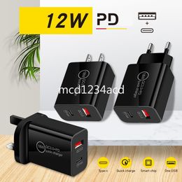 PD 12W USB C Charger 5V 2A EU US Standard AC Home Dual Ports Wall Charger Type-c Adapters For IPhone 14 15 Samsung B1