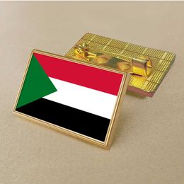 Party Sudanese Flag Pin 2.5*1.5cm Zinc Alloy Die-cast Pvc Colour Coated Gold Rectangular Medallion Badge Without Added Resin