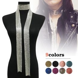 Punk Metal Sequins Neck Scarf Neckerchief Long Glitter Long Choker Statement Necklace Lady Neck Collar Women Fashion Jewellery