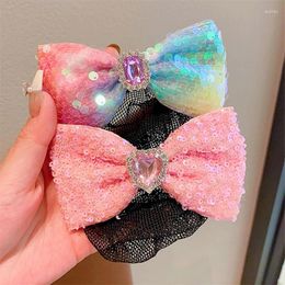 Hair Accessories Colourful Sweet Large Sequins Bow Tie Women Elastic Band Girls Handmade Head Rubber Gifts