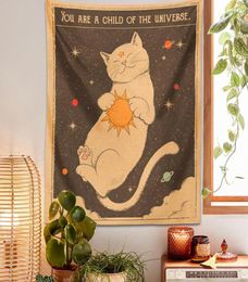 Tapestries Sun Moon Tarot Cat Tapestry Wall Hanging Witchcraft You Are A Child Of The Universe Bohemia Home Decor Hippie Bedroom4506655