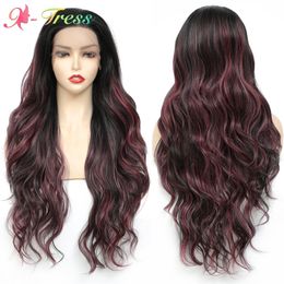 Highlight Pink Wig Synthetic Ombre Lace Front Wigs for Black Women Long Body Wavy Hair Daily Cosplay Heat Resistantfactory dire