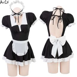 Ani Women Apron Dress Maid Temperament Uniform Outfit Costumes cosplay