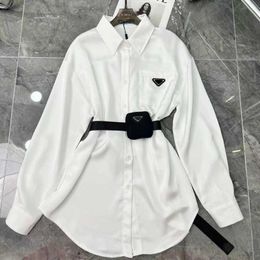 Prado Womens P Sashes Top-quality Blouse for Designers Triangle Letter Shirts Tops Quality Chiffon Womens Blouses Sexy Coat with Waist Bag SML