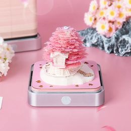 Decorative Objects Figurines 2024 Calendar Memo Pad With LED Lights Time Piece Creative Desk DIY Paper Carving Art Craft Desktop Decoration 231101