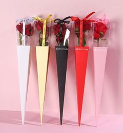 Gift Wrap 5pcs Solid Pvc Triangle Box Packaging Single Rose Flower Packing Valentine039s Day Florist Decor Boxes13897683