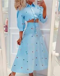 Work Dresses Women Shirt & Skirt 2 Sets Spring/Summer Printed Lady Fashion Lace Up Swing Dress Casual Suits Drop And Wholesale 795