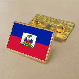 Party Haiti Flag Pin 2.5*1.5cm Zinc Die-cast Pvc Colour Coated Gold Rectangular Rectangular Medallion Badge Without Added Resin