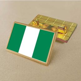 Party Nigerian Flag Pin 2.5*1.5cm Zinc Die-cast Pvc Colour Coated Gold Rectangular Medallion Badge Without Added Resin