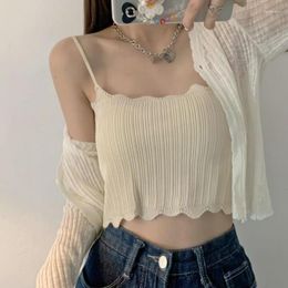 Women's Tanks Summer Women Solid Versatile Ice Silk Sling Vest Tie High Street Expose Navel Short Sexy Tank Tops Beautiful Back Knit Camis