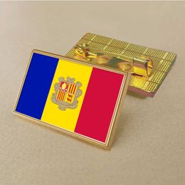 Party Andorran Flag Pin 2.5*1.5cm Zinc Die-cast Pvc Colour Coated Gold Rectangular Rectangular Medallion Badge Without Added Resin