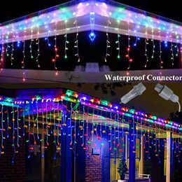 Strings LED Christmas Lights Icicle Curtain String Street Garland Decoration For Outdoor Garden Year Fairy LightsLED