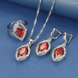 Necklace Earrings Set Top Quality French Style Bridal Wedding Garnet 925 Mark Ring For Women 6-Colors Fashion Costume