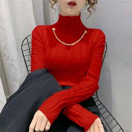 Women's Sweaters 2023 Spring Autumn Winter Turtleneck Thick Decoration Warm Slim Tops Korean Fashion Bright Color Elasticity Female Cloths