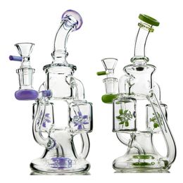 Newest Double Recycler Glass Bong Hookahs 8.7inch Propeller Percolater Water Pipes Oil Dab Rigs 14mm Female Joint With Bowl XL167