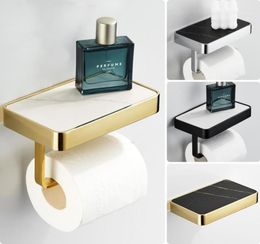Bath Accessory Set Toilet Paper Holder Gold Brass And Marble Bathroom Tissue Black Rack Boxes Hardware7120856