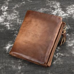 Wallets Cowhide Retro Double Zipper Men's Wallet Genuine Leather Top Layer Bag Casual Zero